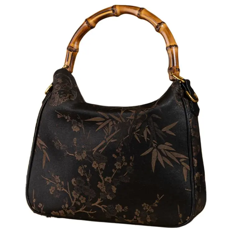 Shanghai Story Mulberry Silk With Viscose Handbag Medium Size Women's Classic Black-1
