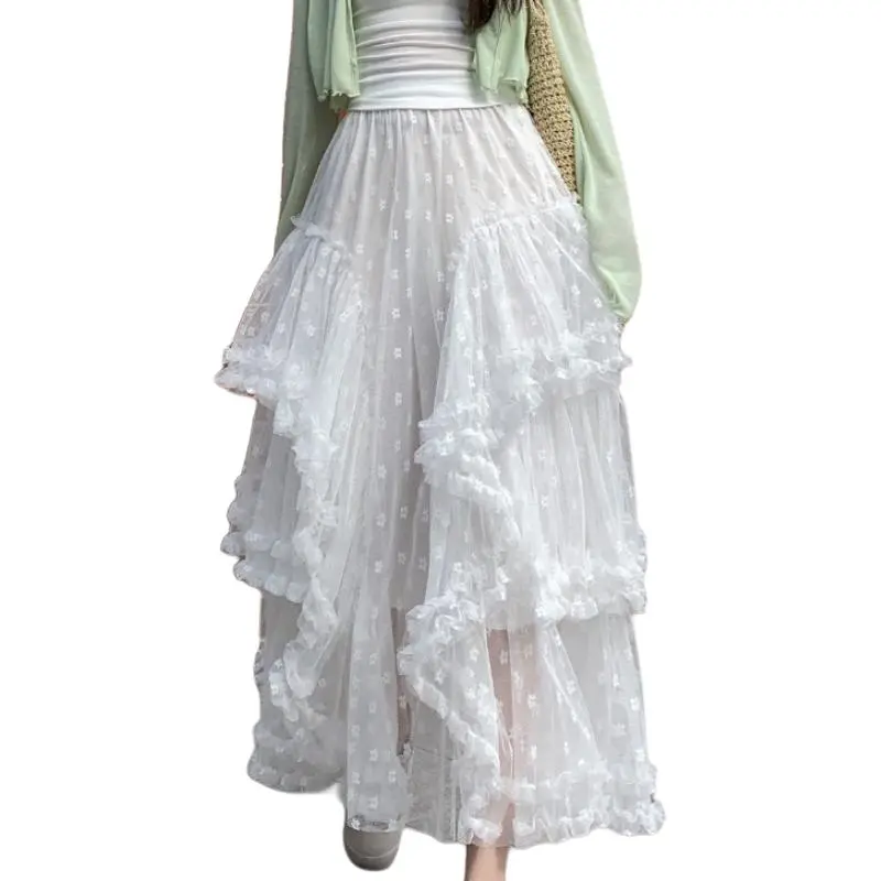 XIANSINIAO Casual Long Skirt Women's White-0