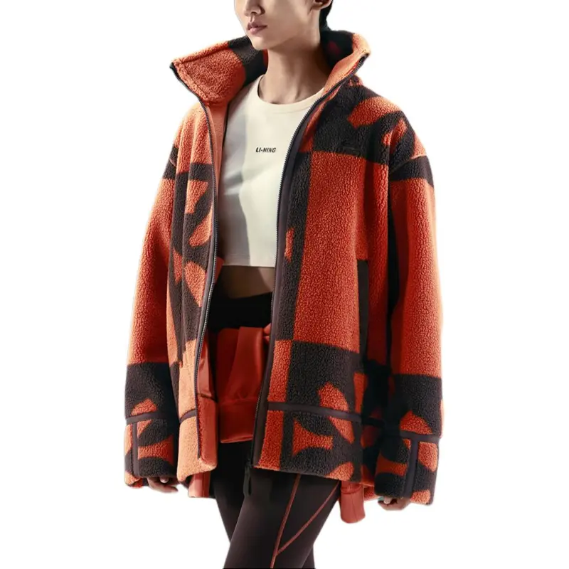 LiNing Sports Life Collection Cashmere Sweater Women's Ochre Orange Ceramic Print-3
