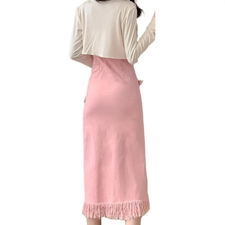 GOSO Cinched Waist Elegance Fringe Long Skirt Women's-4