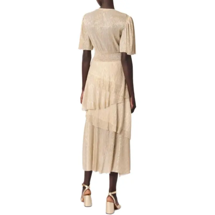 Maje Metallic Ruffled Midi Dress-2