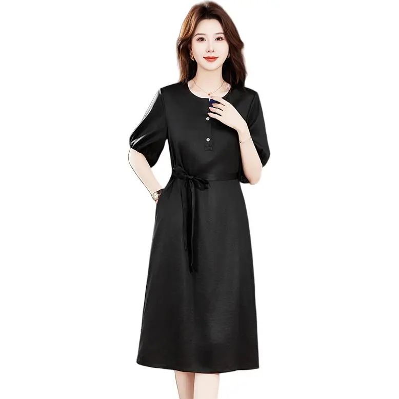 Yi Mengyuan Silk Short Sleeved Dress Women's Black-2