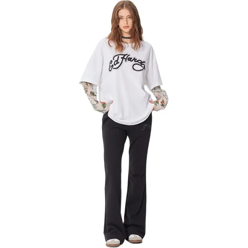 Ed Hardy SS25 Drop Shoulder Sleeve T Shirt Women's White-5