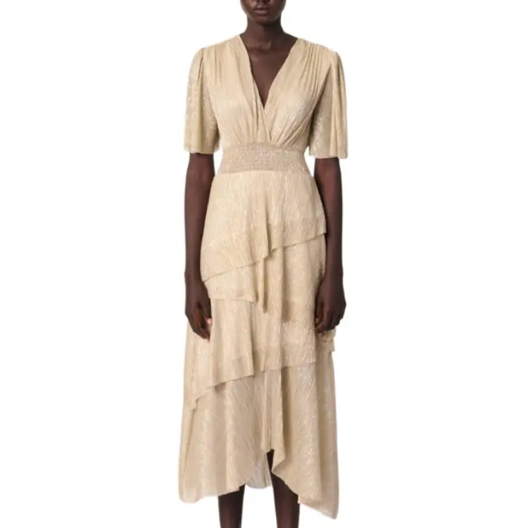 Maje Metallic Ruffled Midi Dress-1
