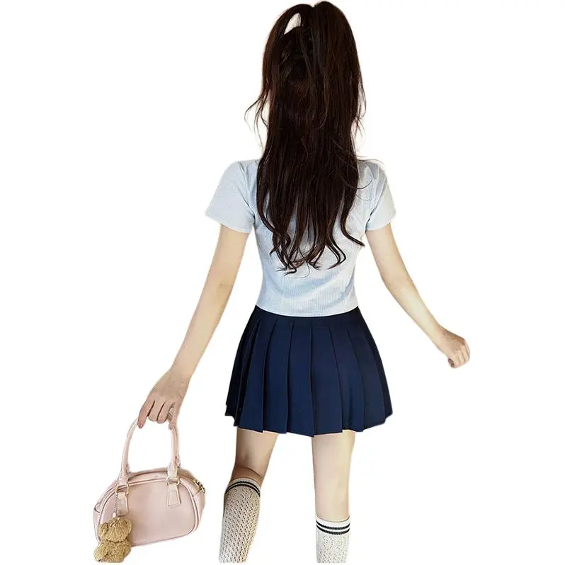 DGMZ Uniforms Women's Blue Top+Bow Tie+Blue Skirt Set-1