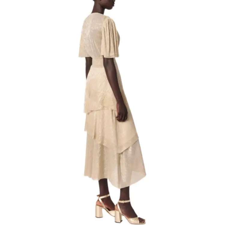 Maje Metallic Ruffled Midi Dress-3