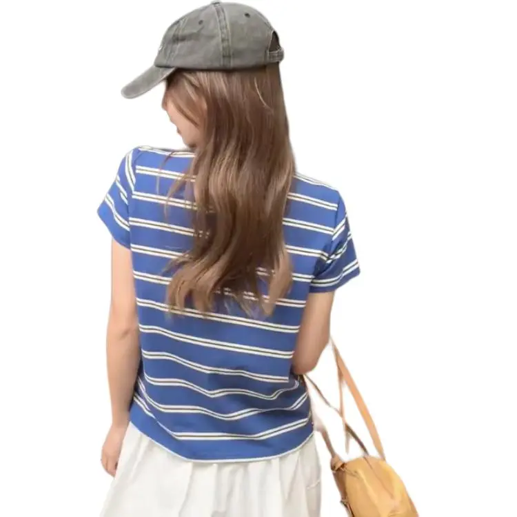 Mu Xiao Xin T Shirt Women's Blue Stripes-1