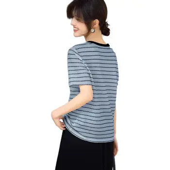 XWI T Shirt Women's Blue Black Stripes