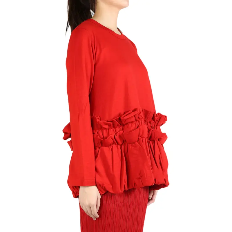 Comme Des Garcons Pleated Long Sleeve T shirt Red-1