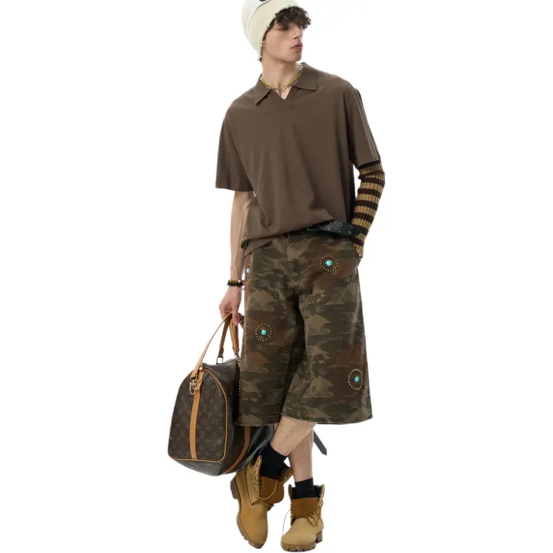JHYQ Denim Shorts Unisex Army Green Camouflage-4