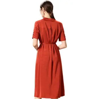 FENHONGMALI Short Sleeved Dresses Women's Red