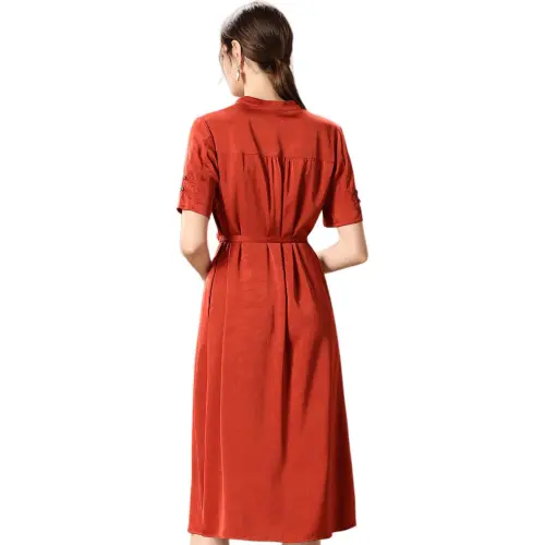 FENHONGMALI Short Sleeved Dresses Women's Red