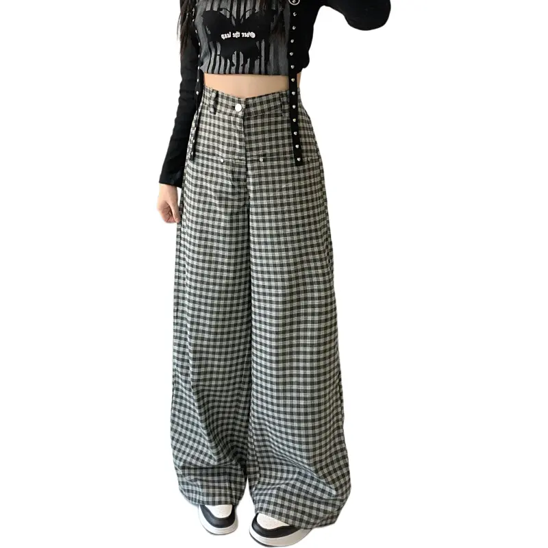 Mu Xiao Xin Casual Pants Women's Black White Plaid-2