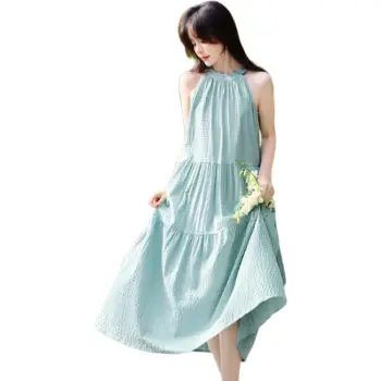 Mo Han Yi Mei Sleeveless Dress Women's Light Lake Blue