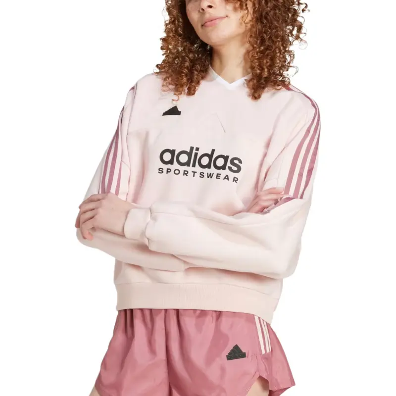 Adidas Women's Tiro Cut 3 Stripes Fleece Sweatshirt Sandy Pink-1