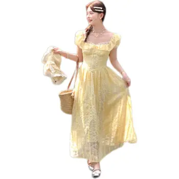 Mu Xiao Xin Short Sleeved Dress Women's Yellow