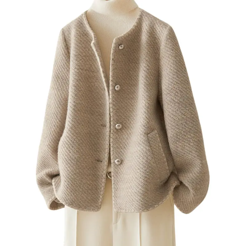 IHIMI Cropped Coat Women's Oat Beige-1