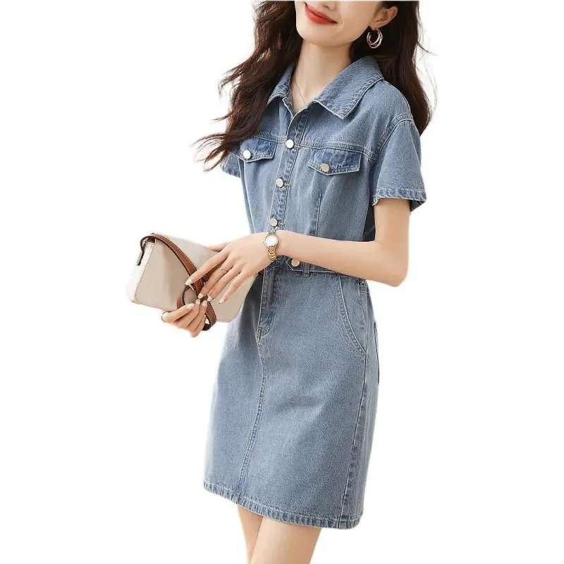 Mo Han Yi Mei Short Sleeved Dress Women's Blue-2
