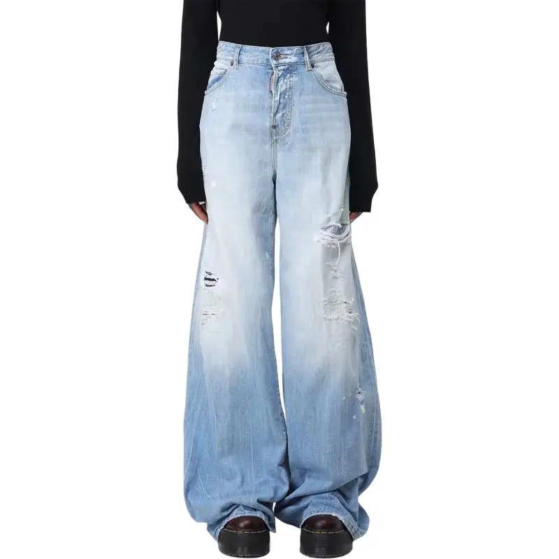DSQUARED 2 Logo Patch Distressed Wide Leg Jeans-2