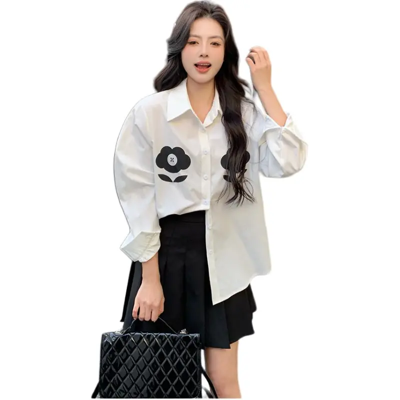 GOSO Shirt Women's Pure White, Black Floral Shirt-5