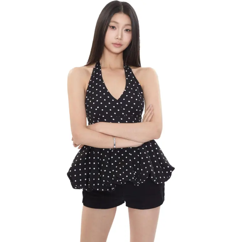 Mu Xiao Xin Camisoles Women's Black Polka Dot-2