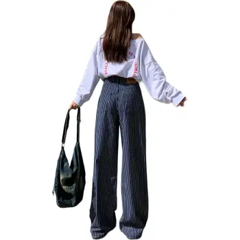 Wen Shan Jeans Women's Dark Blue Stripes