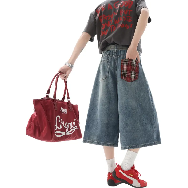 MORii Denim Shorts Unisex Red-1