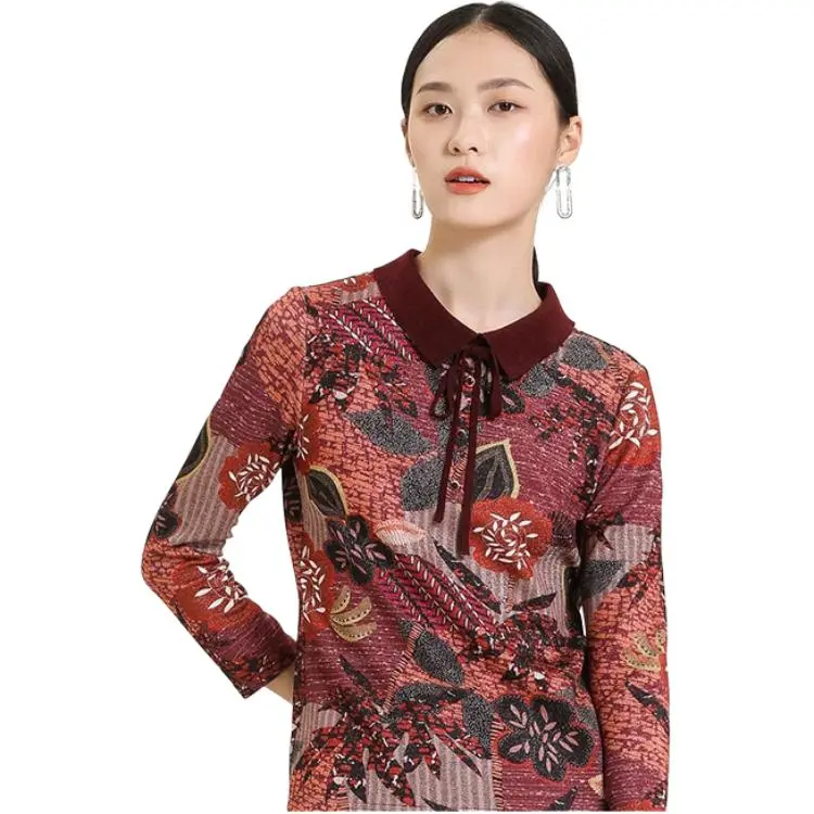 QIAOWANNI 2025 Spring Shirt Women's Golden Jade Splendid Pattern-2