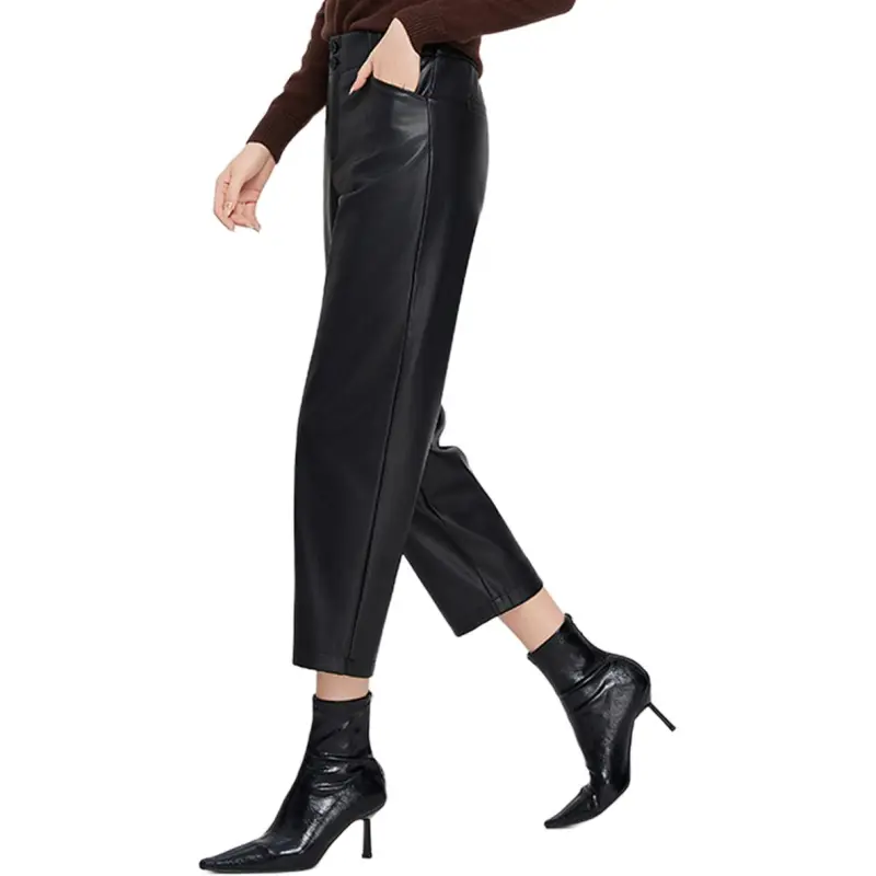 E.BECKY Leather Pants Women's Black-3