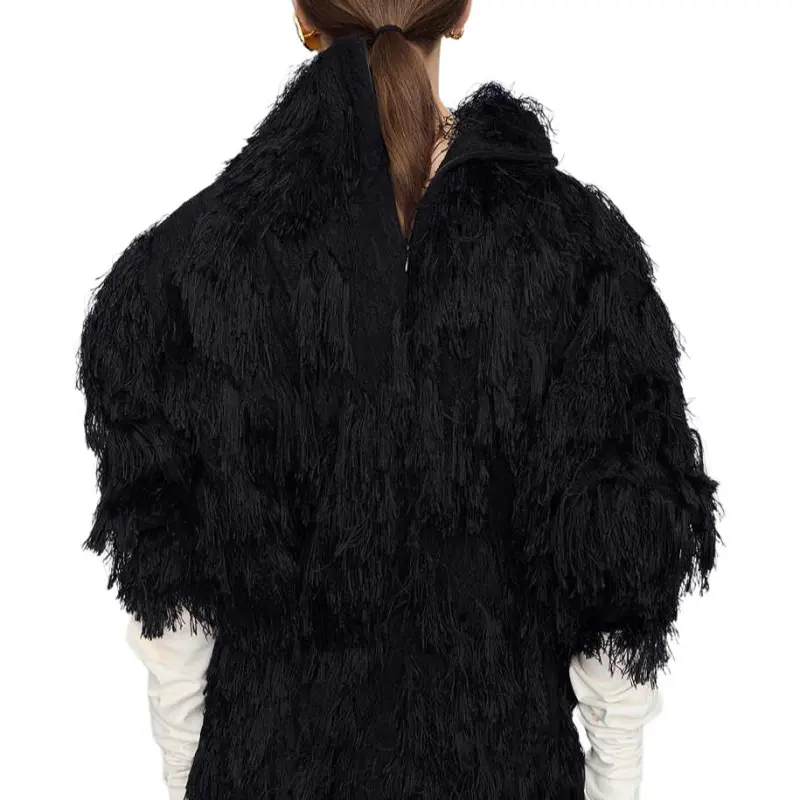 CARVEN FW24 Velvet-feel Coat Women's Black-4