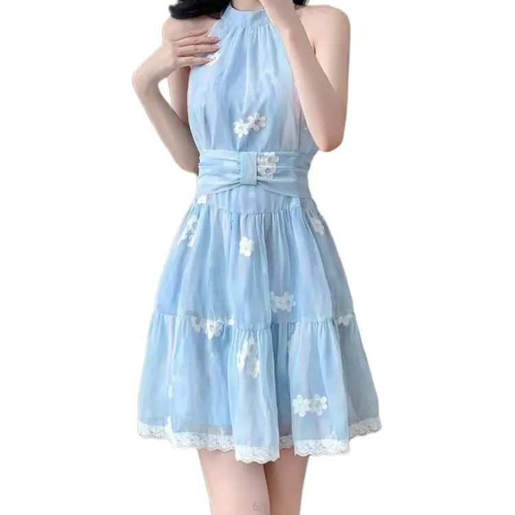 GOSO Sleeveless Dresses Women's Blue Corset Belt Available-5