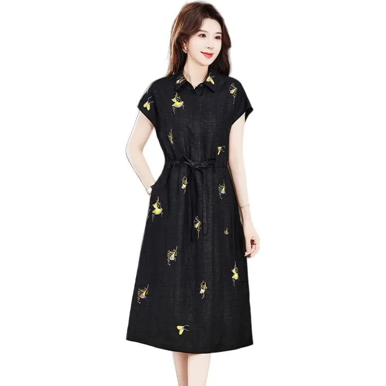 Yi Mengyuan Silk Short Sleeved Dress Women's Black-2