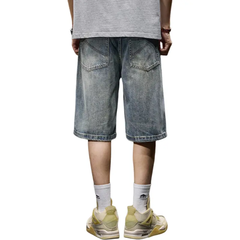 BUYDAUL Denim Shorts Men Blue-3