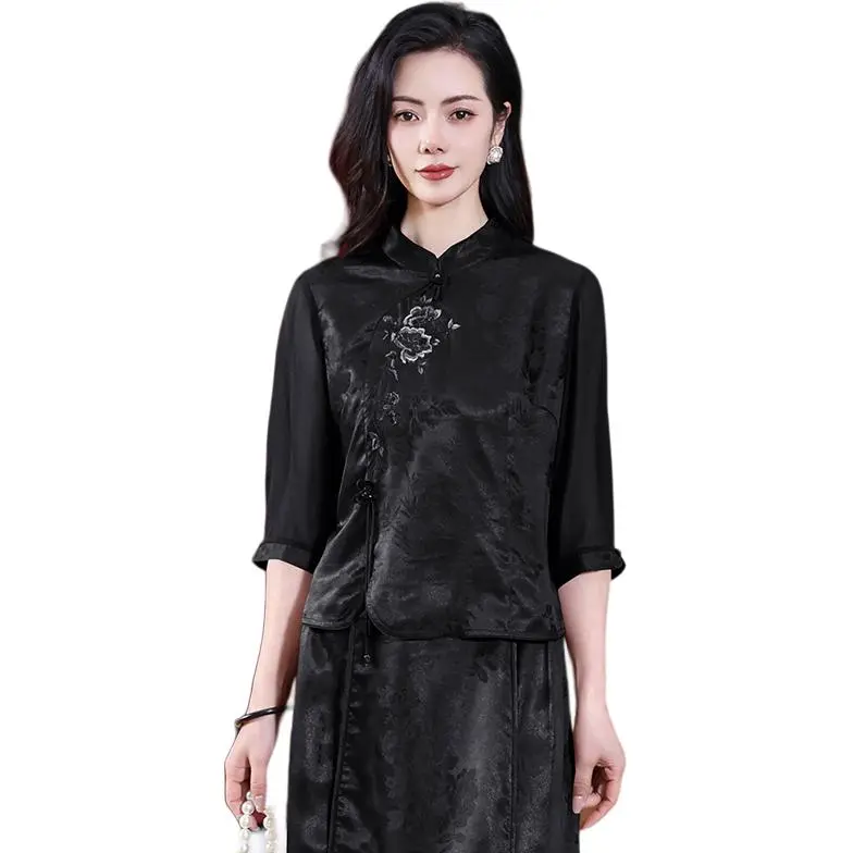 Yi Mengyuan 3/4 Sleeved Silk Shirt Women's-4