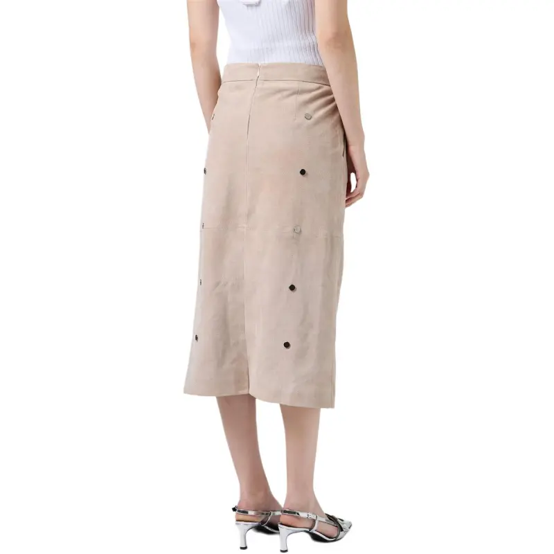Iceberg Leather Long Skirt Women's Dark Khaki-2