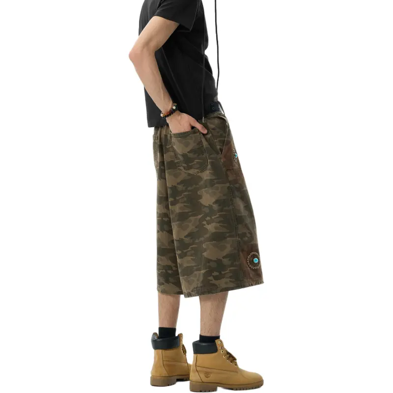 JHYQ Denim Shorts Unisex Army Green Camouflage-6