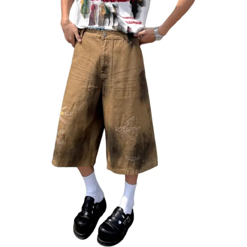 PVPVPV Denim Shorts Unisex Khaki-5