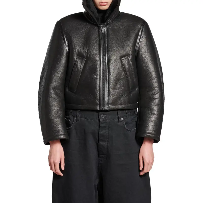 Balenciaga Leather Jacket Women's Black-2