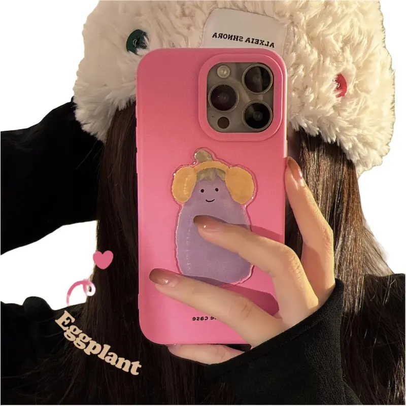 Cuttlefish Grid TPU Material Cute Vegetable Eggplant DIY Phone Case Compatible With Apple 12/16/15/14/13/11-1