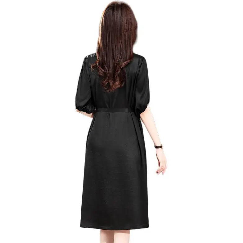 Yi Mengyuan Silk Short Sleeved Dress Women's Black-3