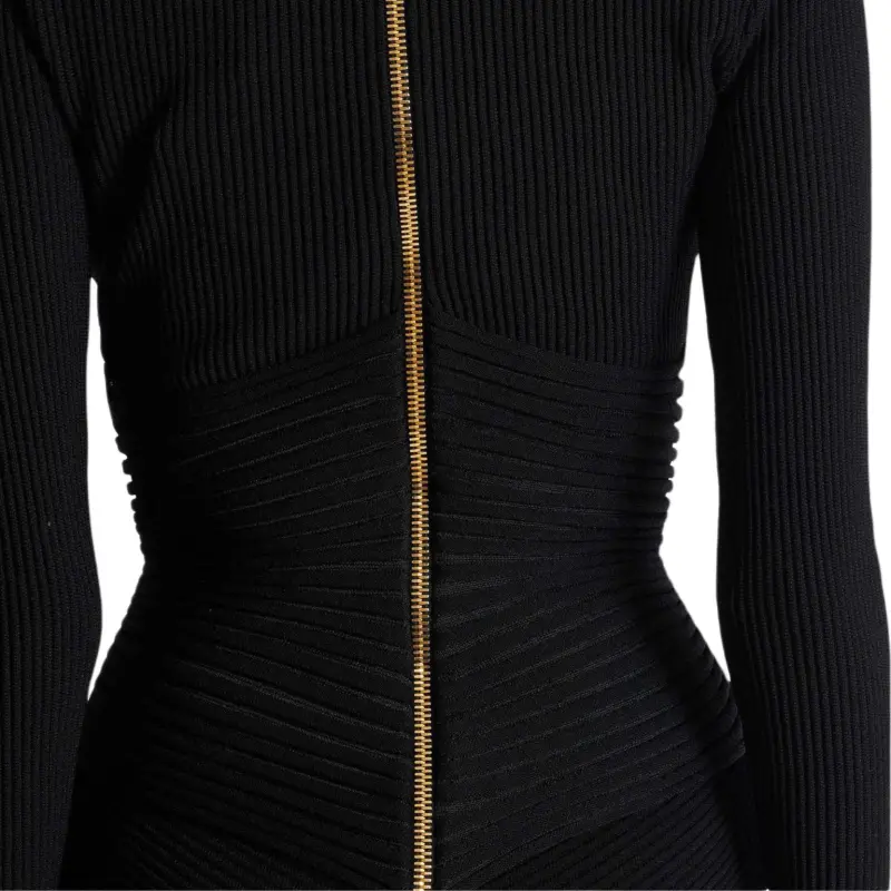 BALMAIN SS25 Long Sleeved Dress Women's Black-7