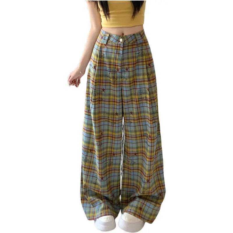 Mu Xiao Xin Casual Pants Women's Yellow Blue Plaid-4