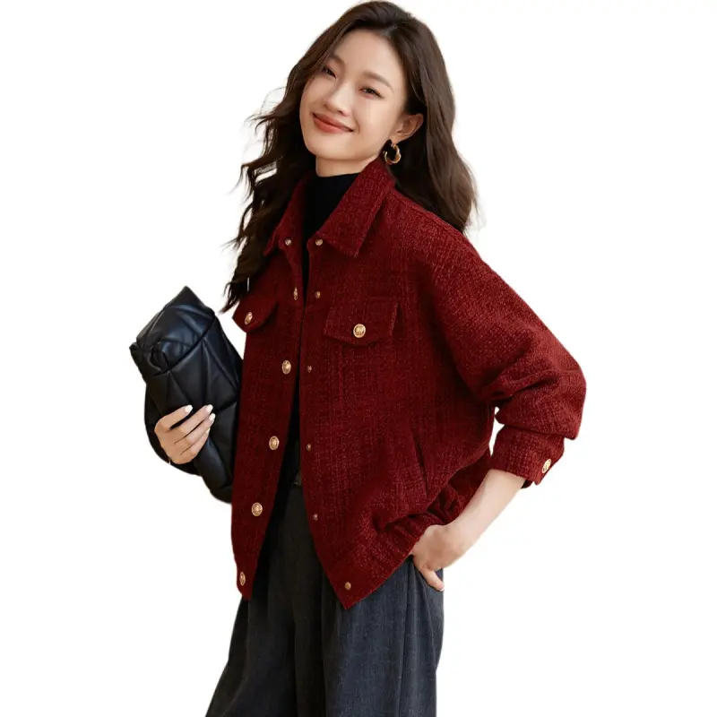 Mo Han Yi Mei Jackets Coats Women's Burgundy-2