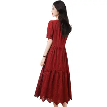 XINFEIYU Short Sleeved Dress Women's Red