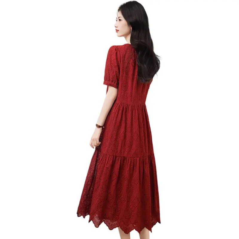 XINFEIYU Short Sleeved Dress Women's Red-0