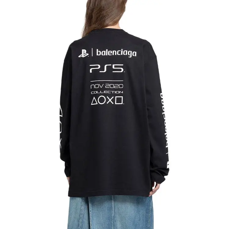 Balenciaga Playstation Boxy Long Sleeve Tee 'Black/White'-4