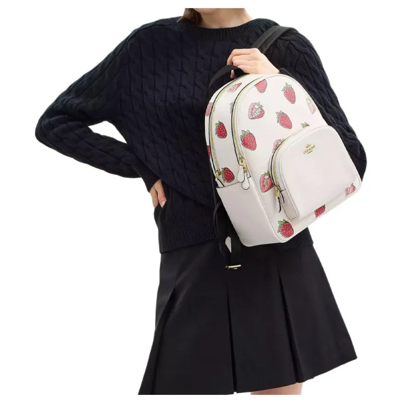 COACH Court Coated Canvas Backpack Women's White & Pink-4