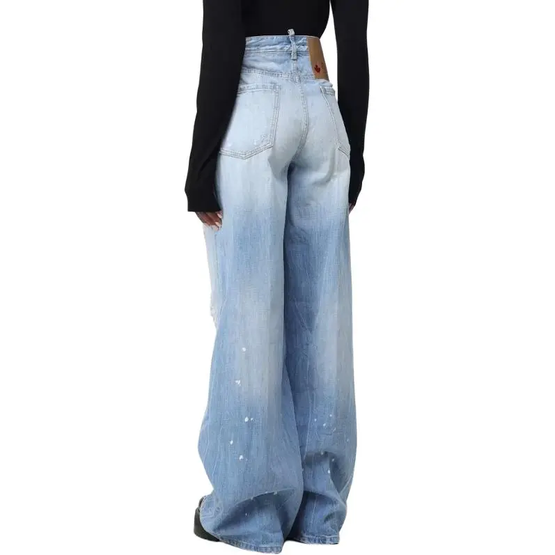 DSQUARED 2 Logo Patch Distressed Wide Leg Jeans-3