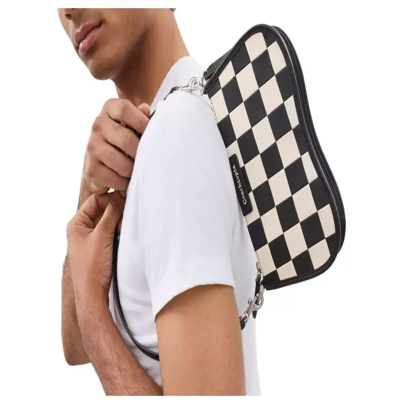 COACH Upcrafted Leather Shoulder Bag Trumpets Women's Black White-5