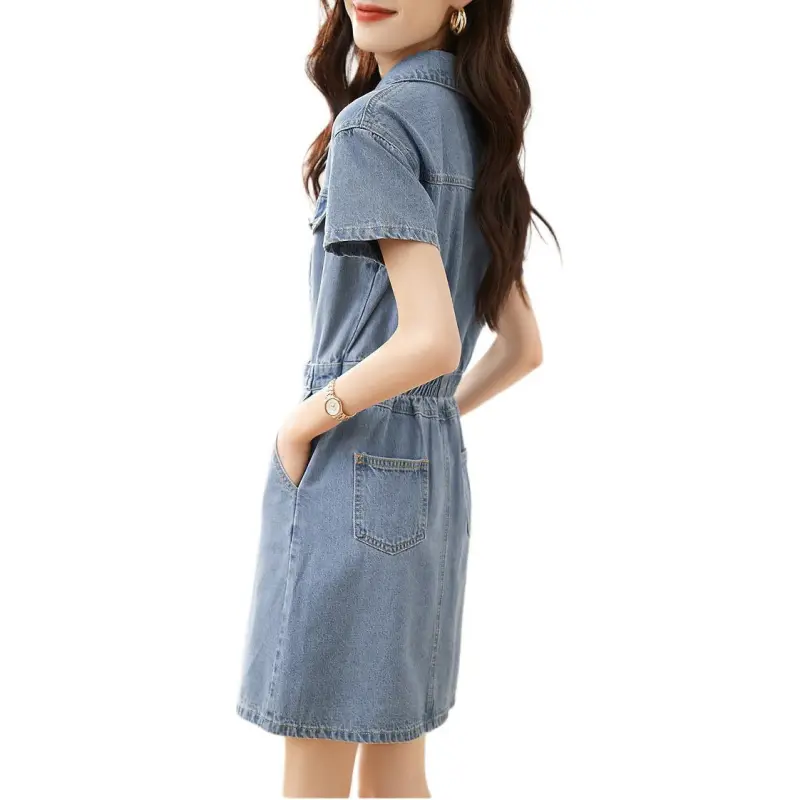 Mo Han Yi Mei Short Sleeved Dress Women's Blue-3